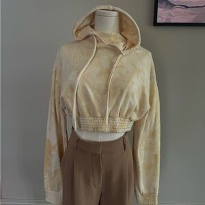 Cream Tie-Dye Cropped Hoodie